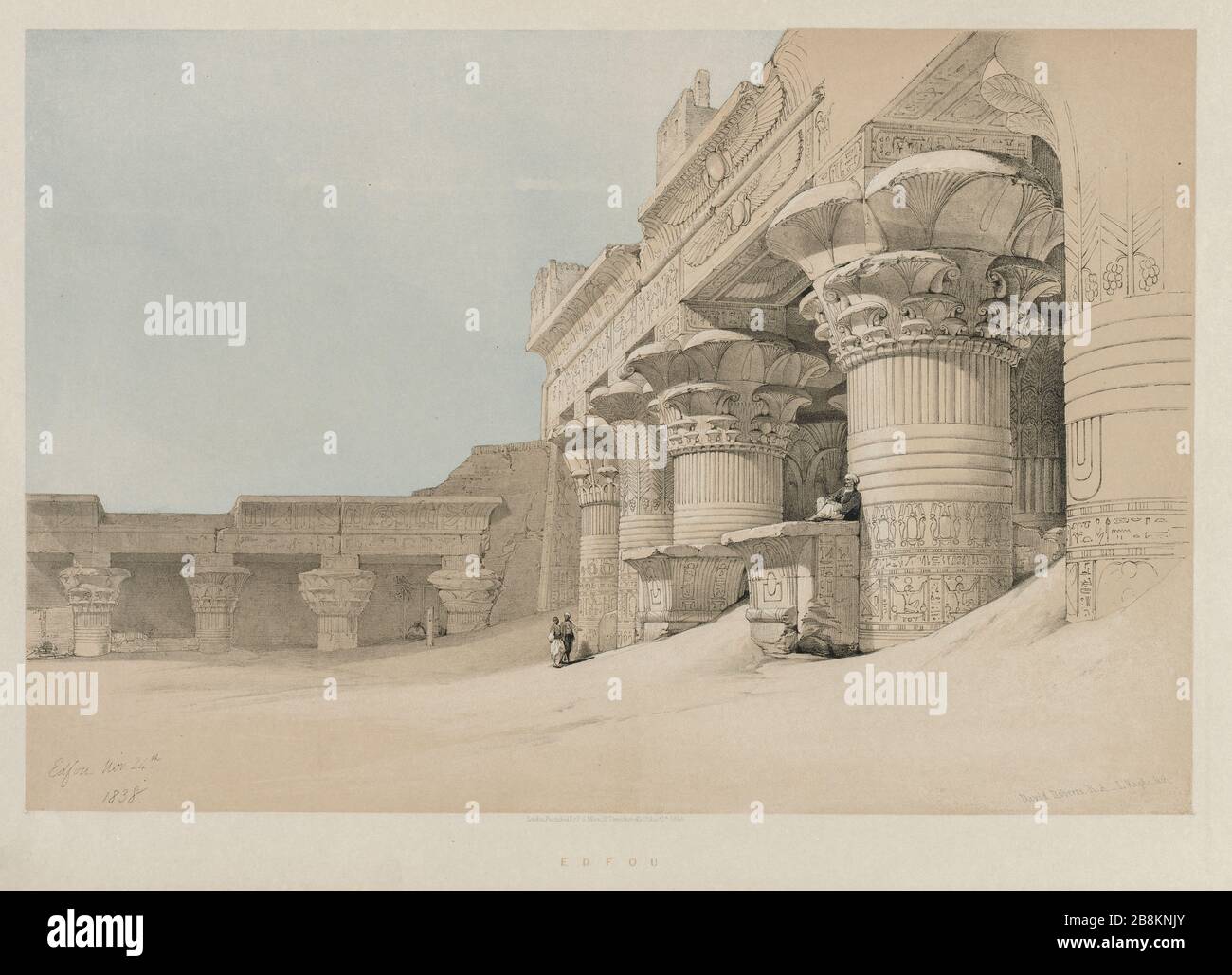 Edfou Temple Egypt and Nubia, Volume II: Edfou, 1846. Louis Haghe (British, 1806-1885), F.G.Moon, 20 Threadneedle Street, London, after David Roberts (British, 1796-1864). Color lithograph; sheet: 43 x 60.2 cm (16 15/16 x 23 11/16 in.); image: 32.7 x 48.8 cm (12 7/8 x 19 3/16 in.). Stock Photo