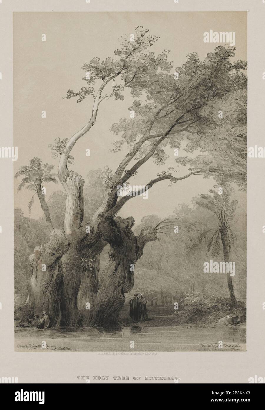 Egypt and Nubia, Volume III: The Holy Tree of Metereah, 1849. Louis Haghe (British, 1806-1885), F.G.Moon, 20 Threadneedle Street, London, after David Roberts (British, 1796-1864). Color lithograph; sheet: 45 x 40.5 cm (17 11/16 x 15 15/16 in.); image: 35.1 x 23.9 cm (13 13/16 x 9 7/16 in.). The Cleveland Museum of Art, Bequest of John Bonebrake 2012.153 Stock Photo