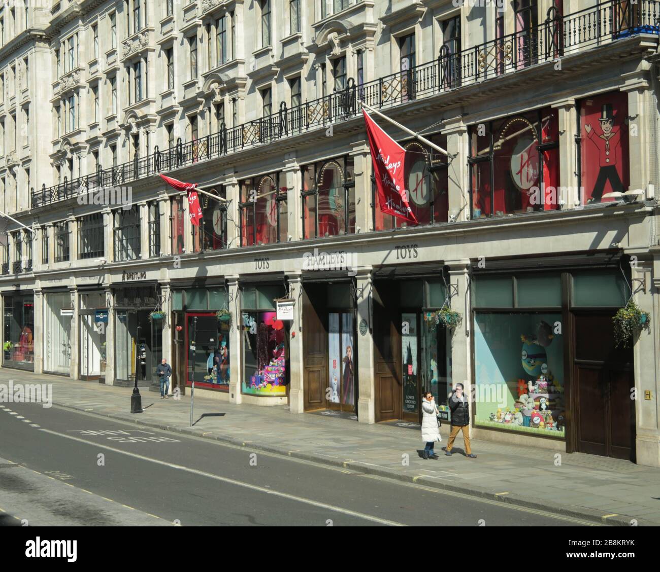 London UK Sunday 22 March 2020 Regent Street on a lovey sunny day in London, usually teemingly with tourist and shoppers, resembled a ghost street today, as covid -19 is taking its toll on the British economy.Paul Quezada-Neiman/Alamy Live News Credit: Paul Quezada-Neiman/Alamy Live News Stock Photo