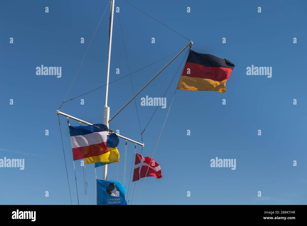 City of Flensburg on the Flenburg Fjord, border town to Denmark, Schleswig-Holstein, North Germany, Central Europe, Stock Photo