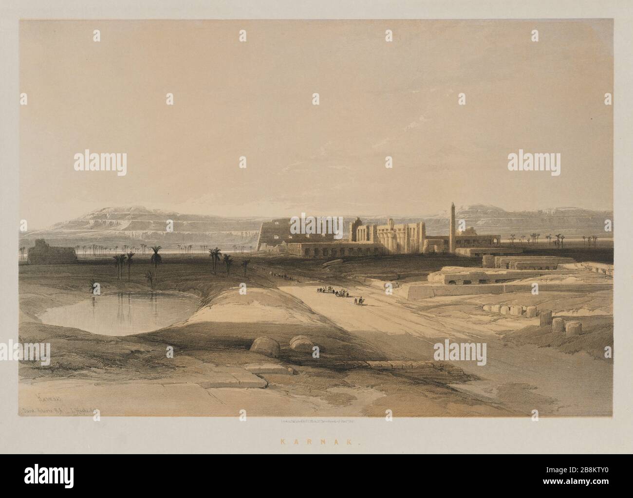 General View of Karnak, Egypt from Egypt and Nubia, Volume II: Karnak, 1847. Louis Haghe (British, 1806-1885), F.G.Moon, 20 Threadneedle Street, London, after David Roberts (British, 1796-1864). Color lithograph; sheet: 60.3 x 43.6 cm (23 3/4 x 17 3/16 in.); image: 48.8 x 32.7 cm (19 3/16 x 12 7/8 in.). Stock Photo