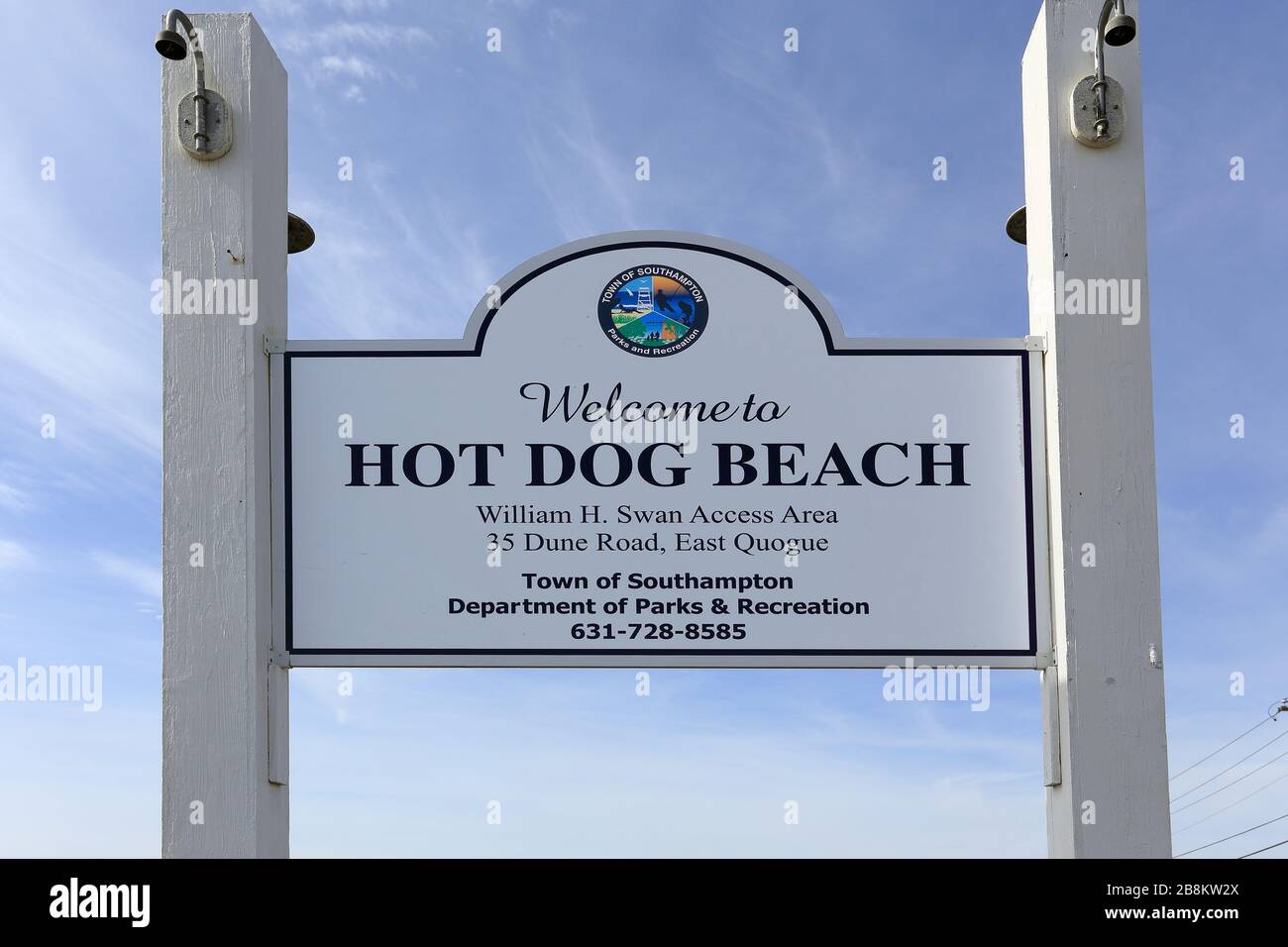 Beach sign Dune Road Quogue Long Island New York Stock Photo