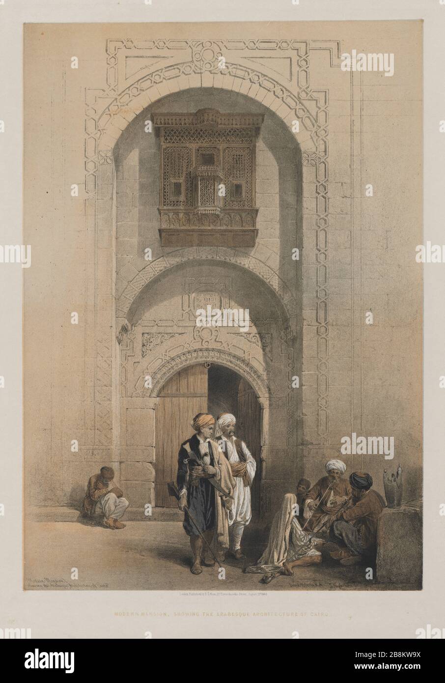 Egypt and Nubia, Volume III: Modern Mansion, showing the Arabesque Architecture of Cairo, 1849. Louis Haghe (British, 1806-1885), F.G.Moon, 20 Threadneedle Street, London, after David Roberts (British, 1796-1864). Color lithograph; sheet: 60.3 x 43.8 cm (23 3/4 x 17 1/4 in.); image: 49.9 x 35.1 cm (19 5/8 x 13 13/16 in.). The Cleveland Museum of Art, Bequest of John Bonebrake 2012.171 Stock Photo
