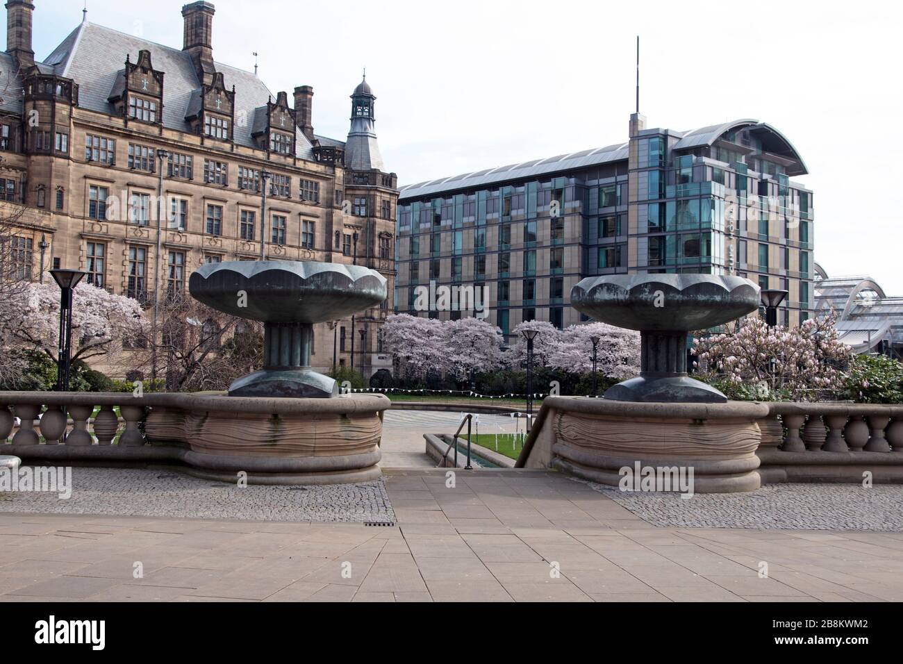 Sheffield town hall, city center empty in wake of coronavirus Stock Photo