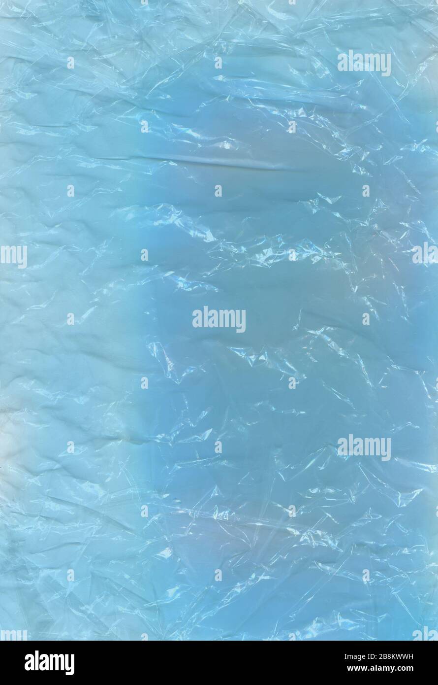 Crumpled cellophane transparent. Cellophane for packaging, blue polyethylene texture Stock Photo