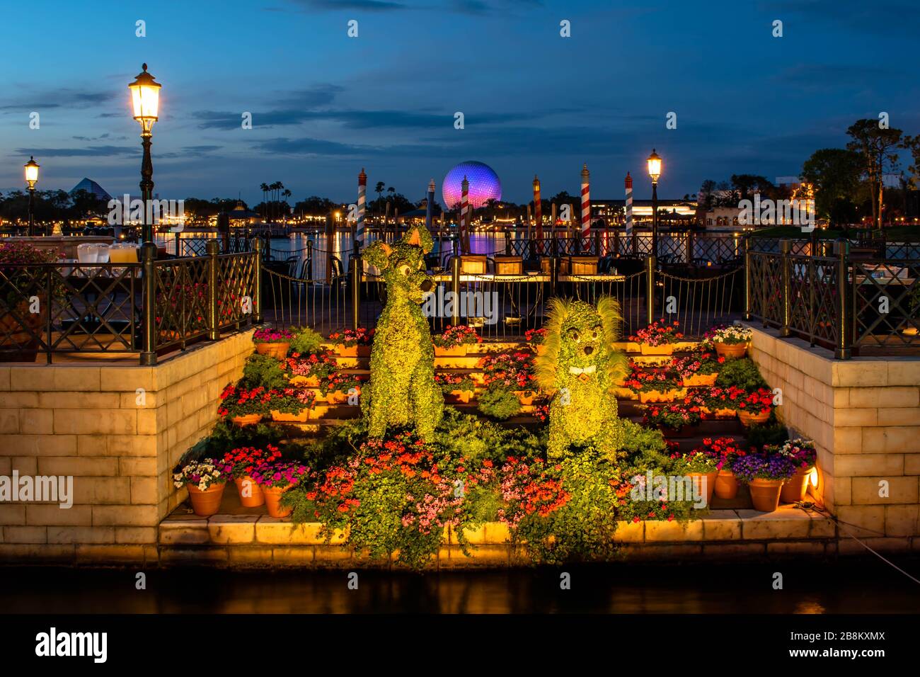 Orlando, Florida. March 11, 2020. Lady and Tramp in Italy Pavillion at Epcot Stock Photo