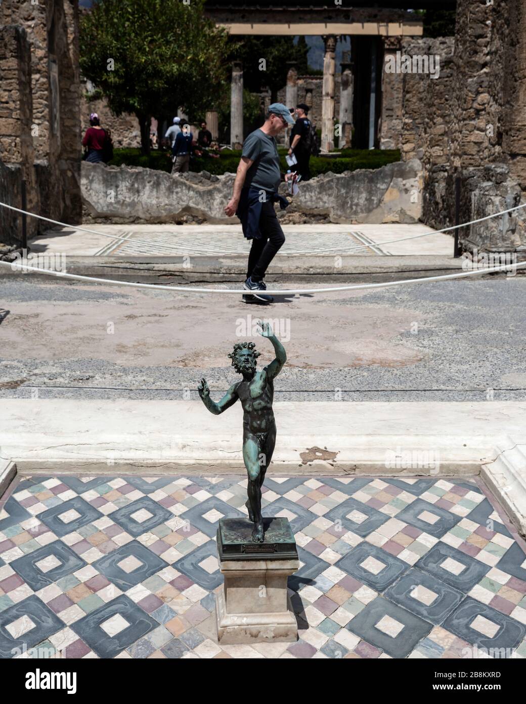 Dancing Faun statue at the House of the Faun, Campania, Pompeii, Italy Stock Photo