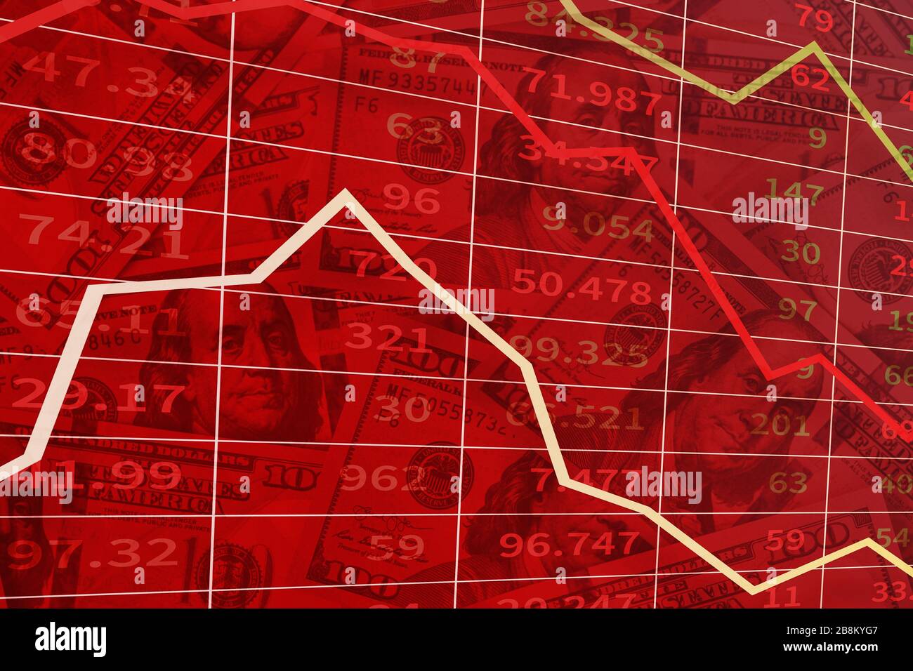 Economic and financial crisis concept. Stock market graphs and charts ...