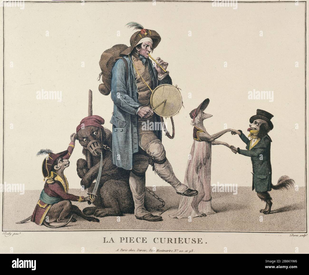 THE CURIOUS PIECE Louis Darcis / Louis-Léopold Boilly. "La pièce curieuse", (le montreur d'animaux savants). Paris, musée Carnavalet. Stock Photo