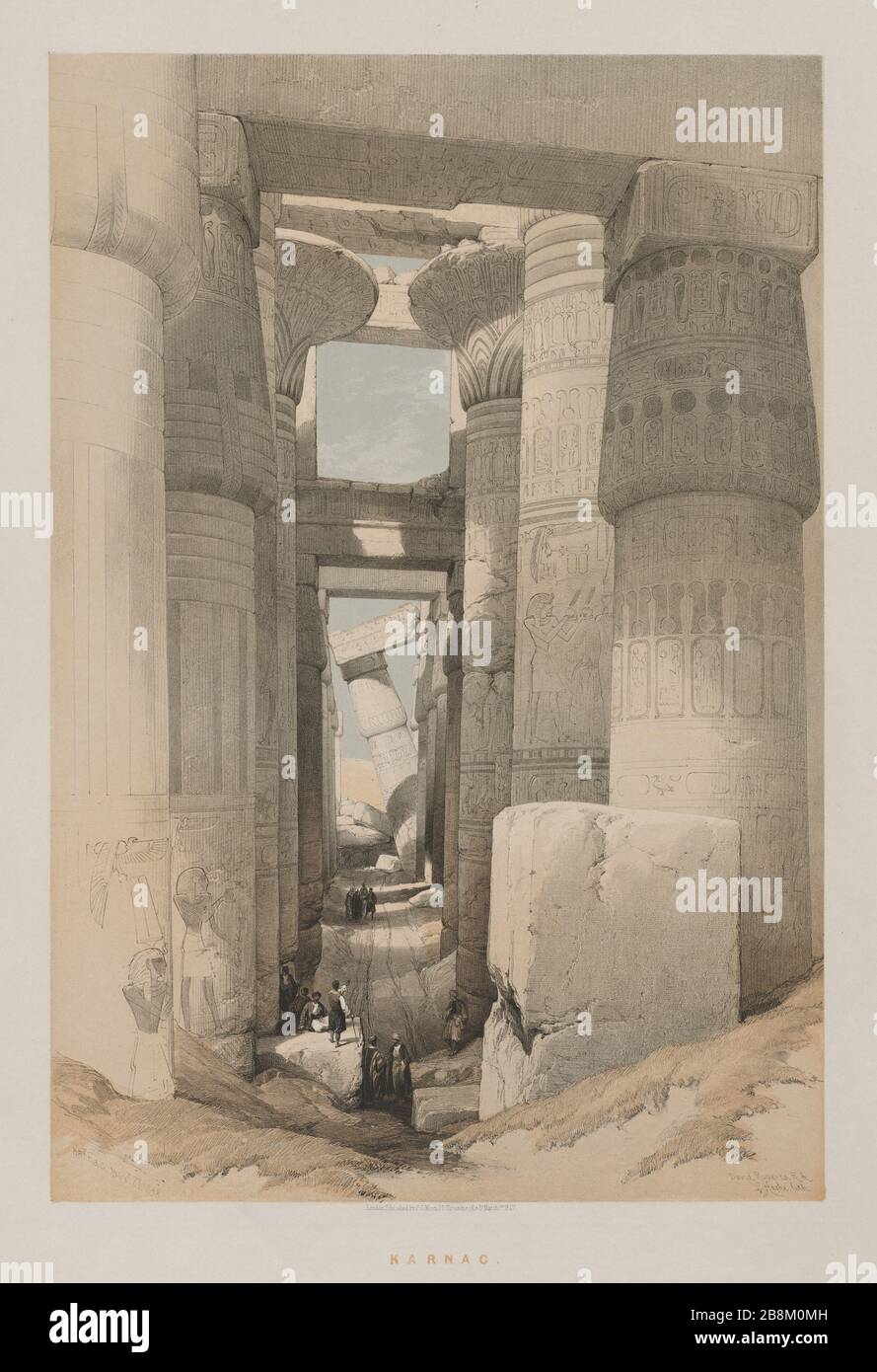 Karnak from Egypt and Nubia, Volume II: Karnak, 1847. Louis Haghe (British, 1806-1885), F.G.Moon, 20 Threadneedle Street, London, after David Roberts (British, 1796-1864). Color lithograph; sheet: 43.5 x 60.2 cm (17 1/8 x 23 11/16 in.); image: 32.6 x 48.9 cm (12 13/16 x 19 1/4 in.) Stock Photo