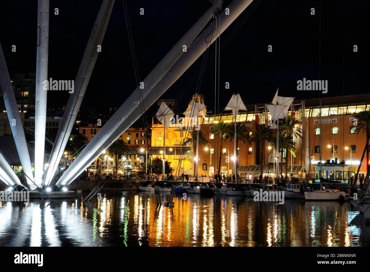 Genova - Liguria - Italy - The Bigo crane in Genoa Porto Antico waterfront Stock Photo