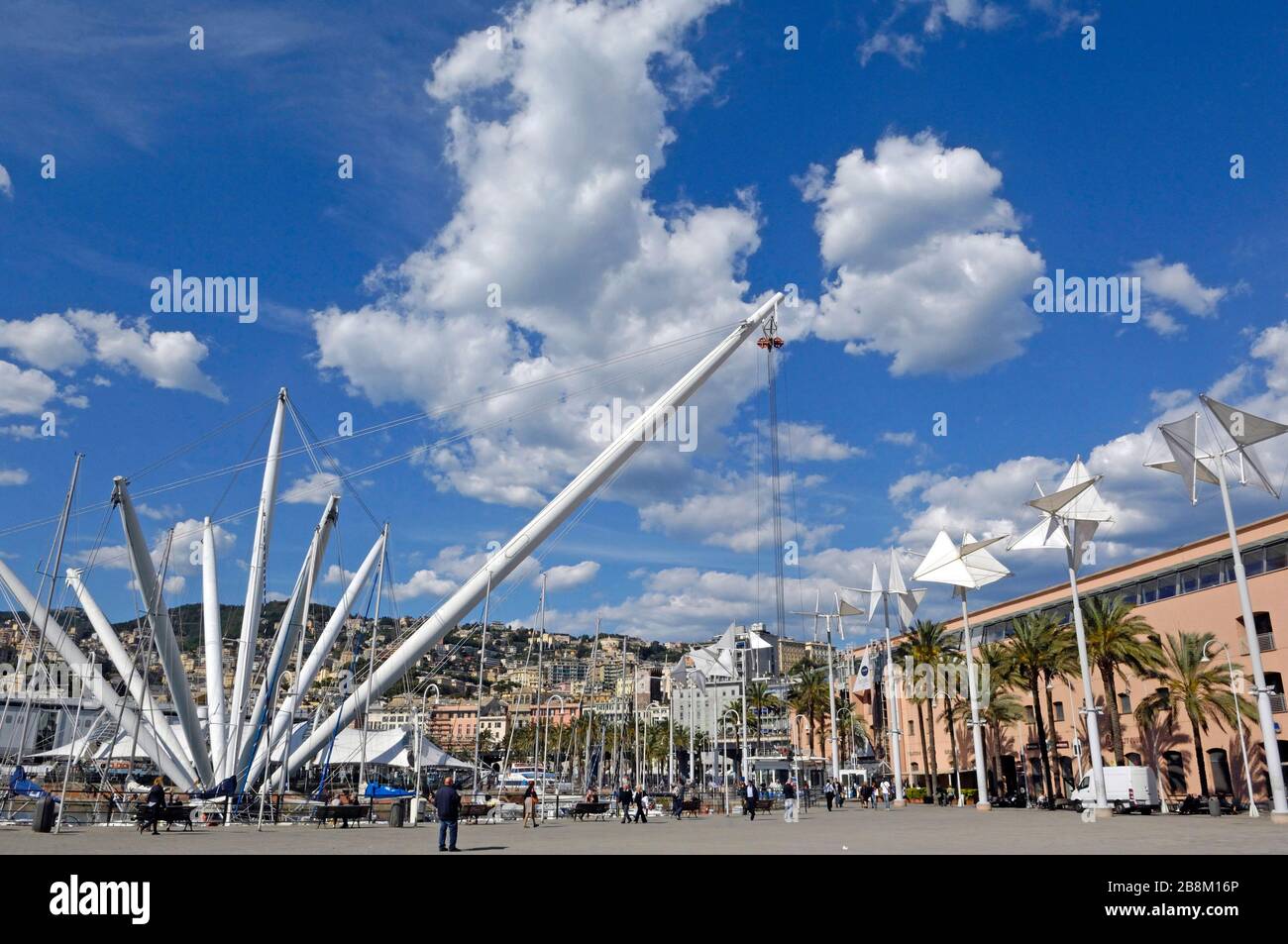 Genova - Liguria - Italy - The Bigo crane in Genoa Porto Antico waterfront Stock Photo