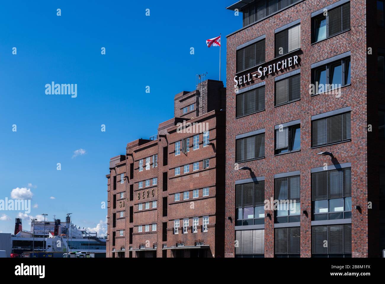 Historic warehouses at the habour side, serve as office blocks today, Kiel, Schleswig-Holstein, North Germany, Central Europe Stock Photo