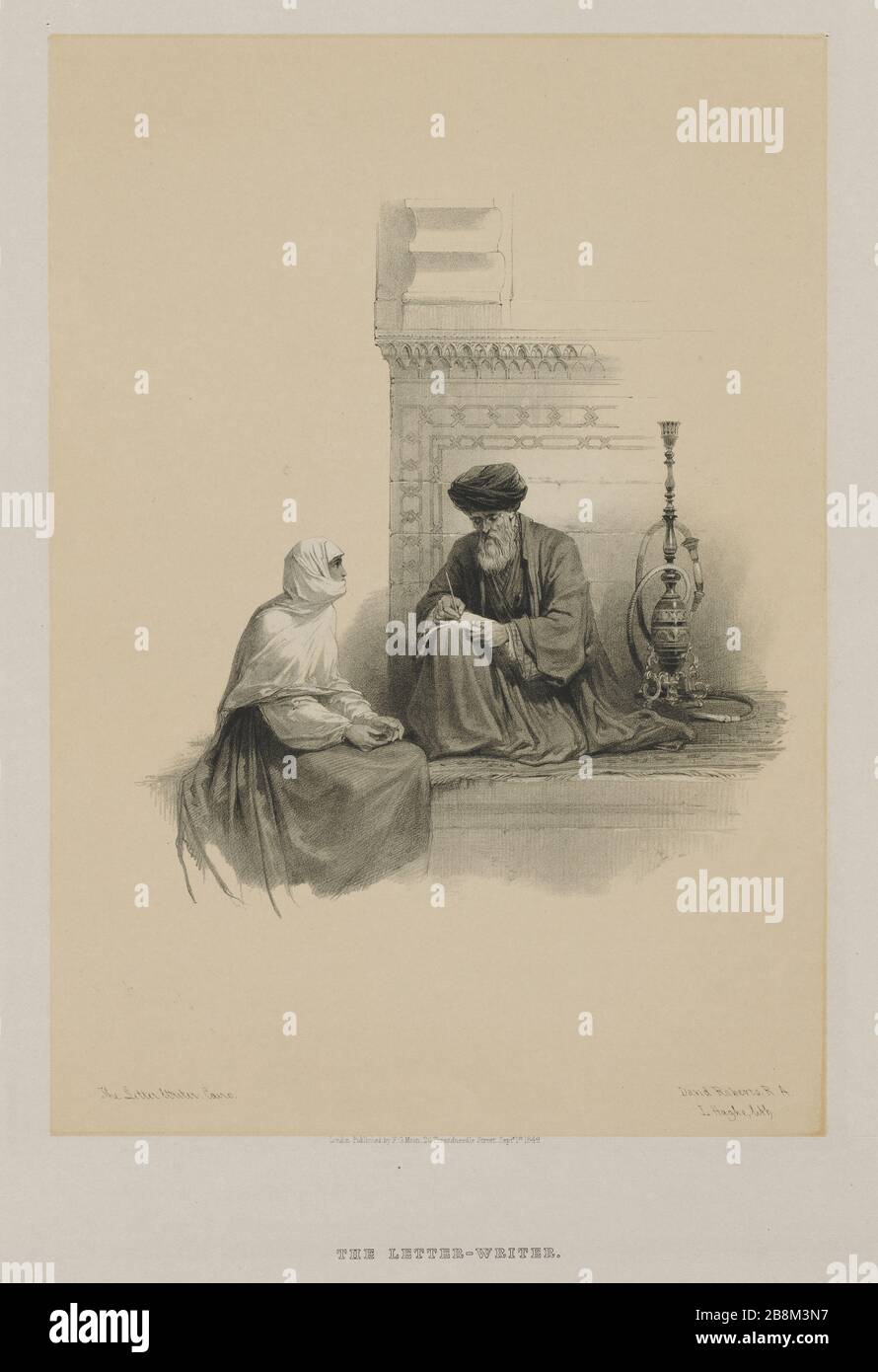 Egypt and Nubia, Volume III: The Letter-Writer, Cairo, 1849. Louis Haghe (British, 1806-1885), F.G.Moon, 20 Threadneedle Street, London, after David Roberts (British, 1796-1864). Color lithograph; Stock Photo