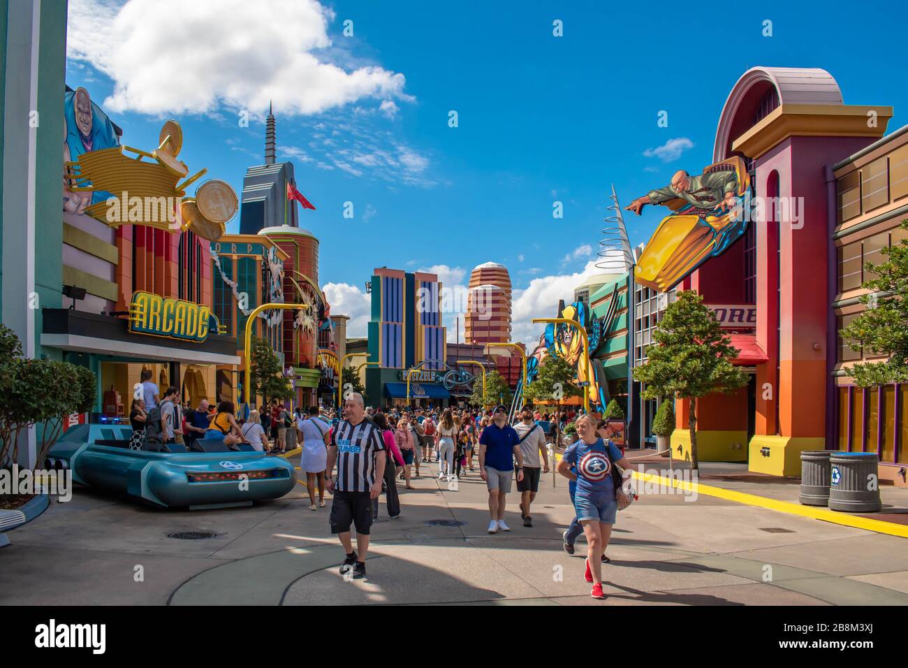 Orlando, Florida. March 02, 2019. People walking in Marvel Super Hero ...