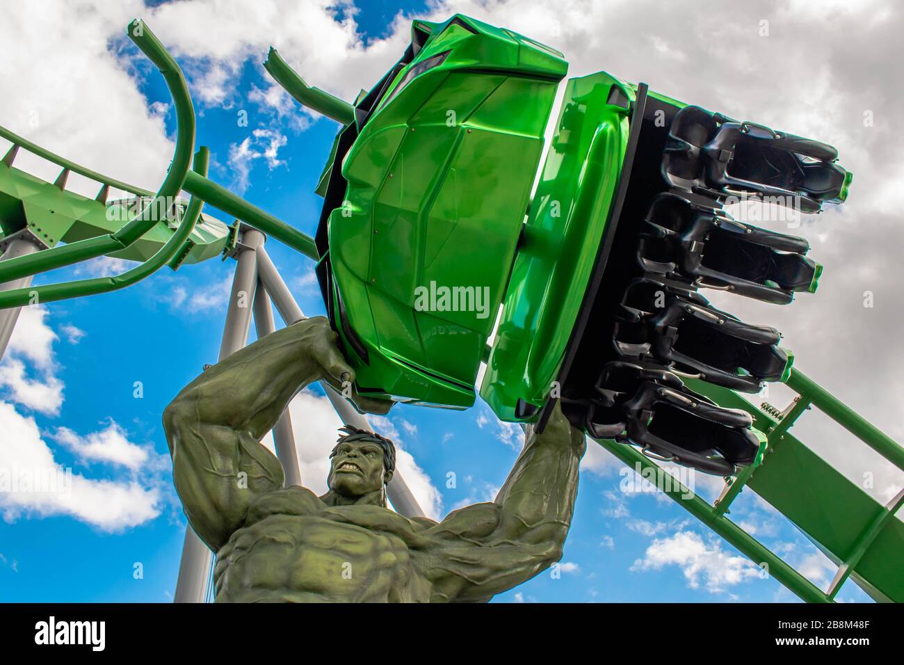 Orlando, Florida. March 02, 2019. The Incredible Hulk Coaster at Universals Islands of Adventure Stock Photo