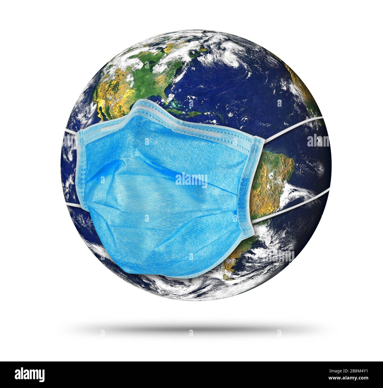 Coronavirus earth world globe with respirator breathing face mask. Corna virus global  outbreak pandemic epidemic medical prevention concept isolated Stock Photo