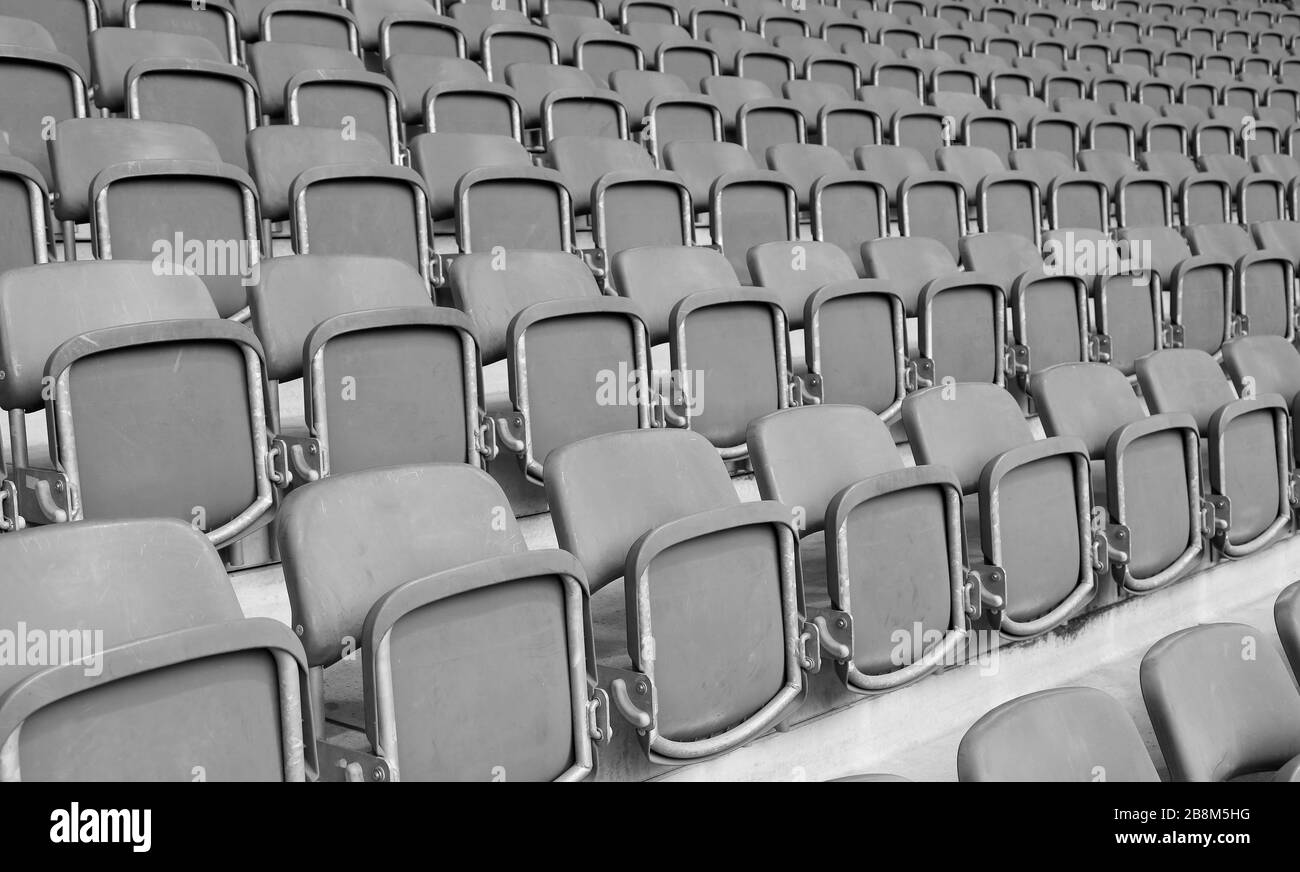 empty seats at the stadium without the spectators due to the Corona Virus Covid-19 and the cancellation of all the shows Stock Photo