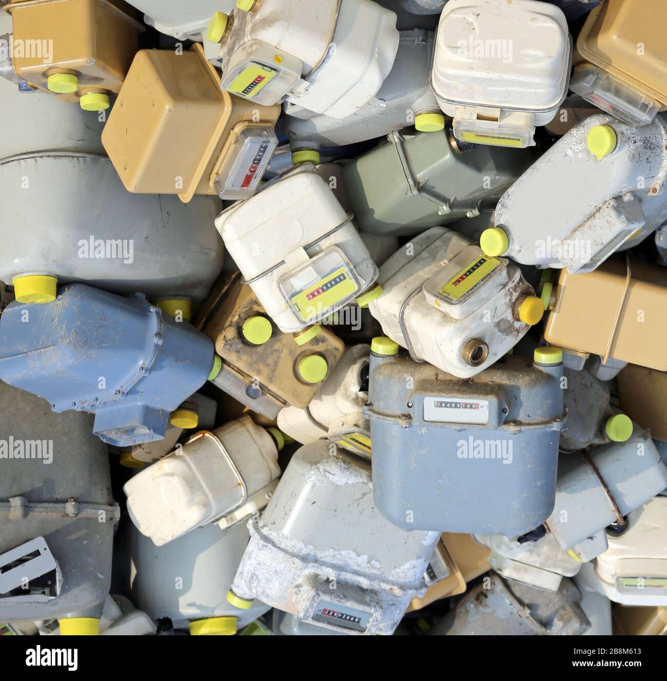 many broken gas meters in the landfill for the recovery of ferrous and