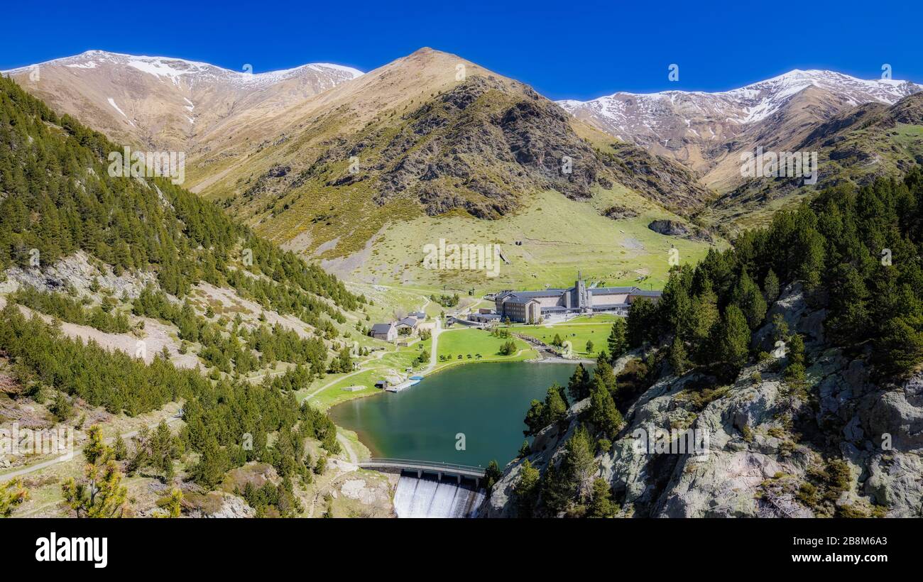 Beautiful Pyrenees mountain landscape from Spain, Catalonia. Valley Nuria Stock Photo