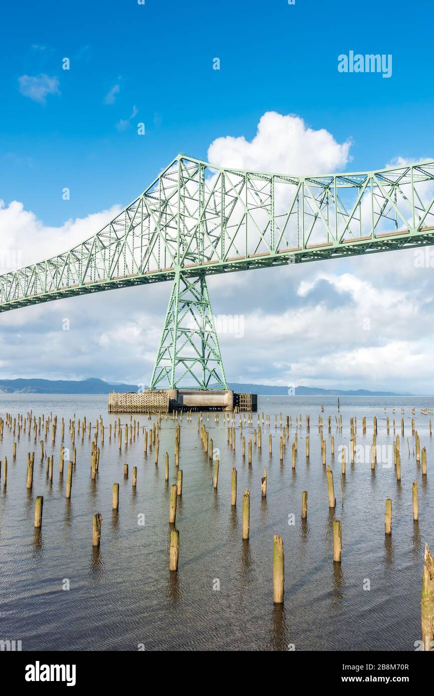 A view of the Astoria-Megler bridge in Astoria, Oregon. Stock Photo