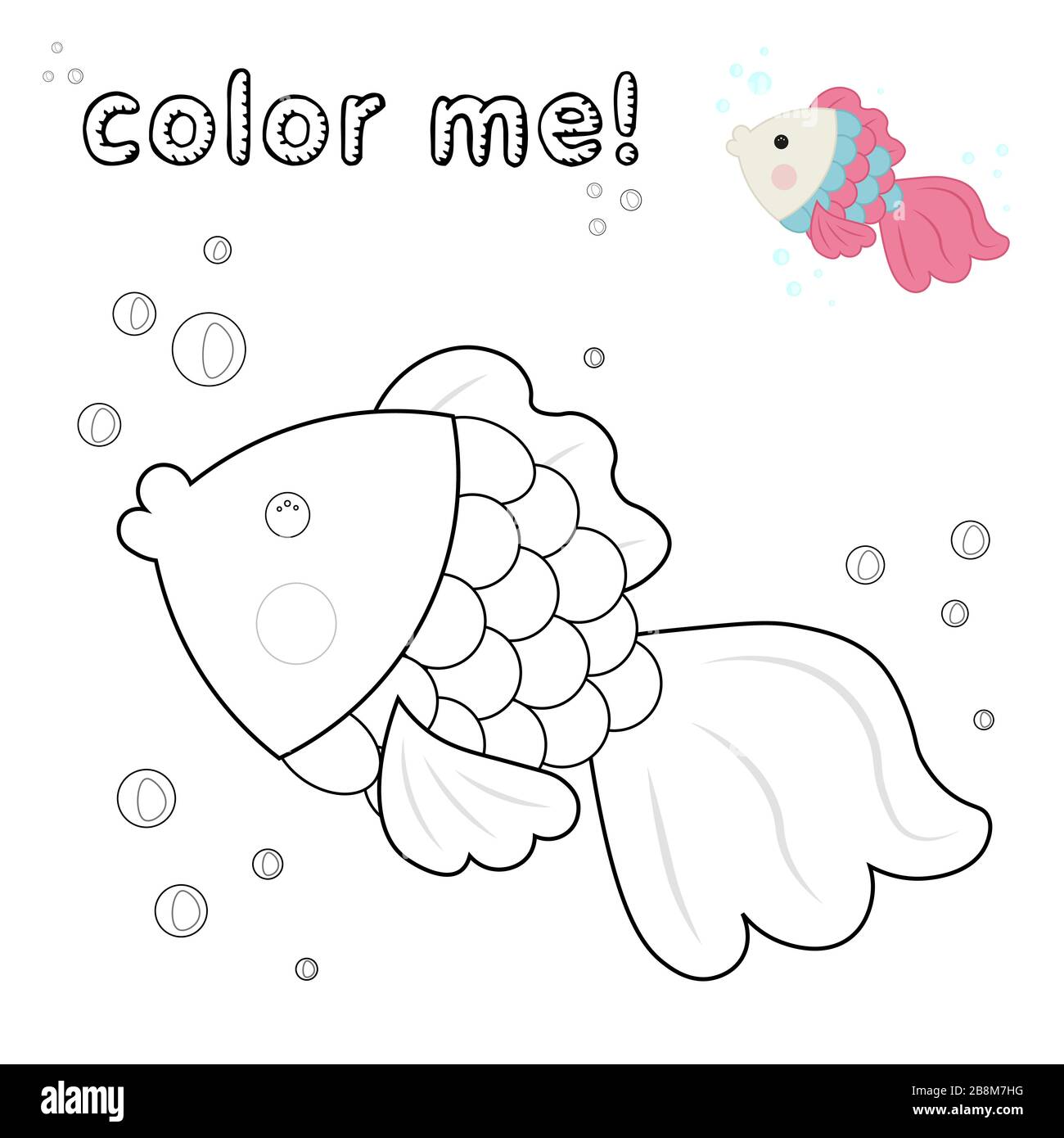 Outline fish. Coloring. Black and white fish cartoon character. Vector ...