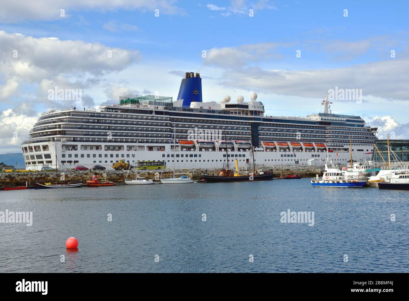 P & O  cruise ship Arcadia is seen berthed at Trondheim, Norway. Stock Photo