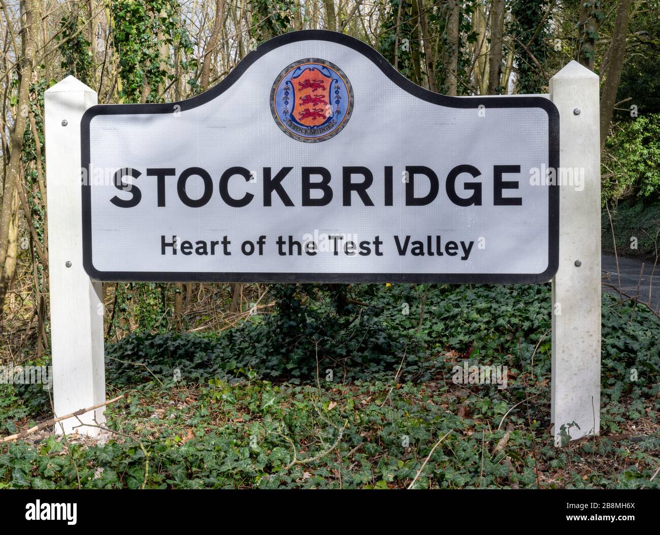 Boundary sign for Stockbridge a Hampshire Village, Stockbridge, Hampshire, England, UK. Stock Photo