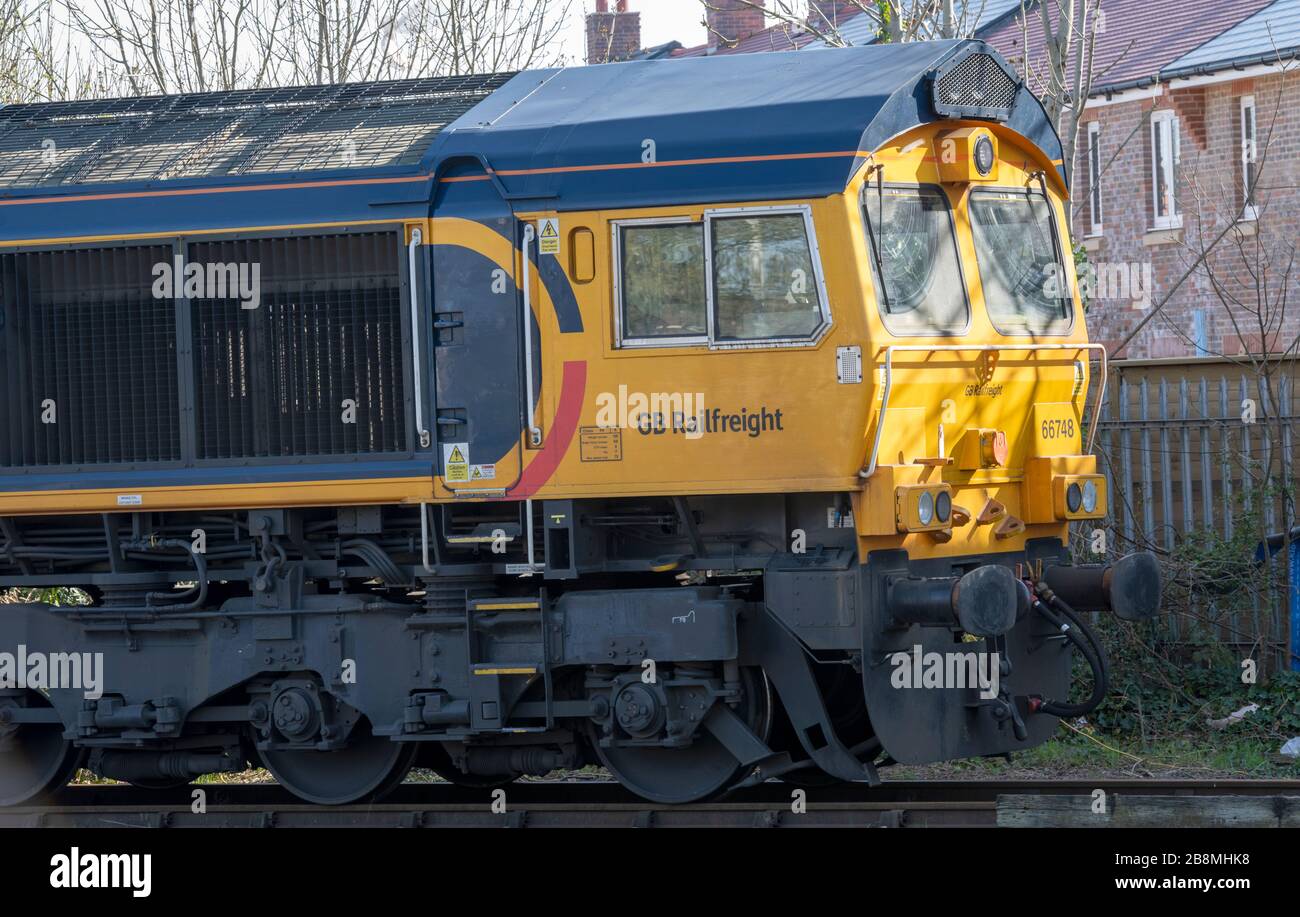 British Rail Class 66 West Burton 50 - 66748 - a locomotive of GB Railfreight - GBRf Stock Photo