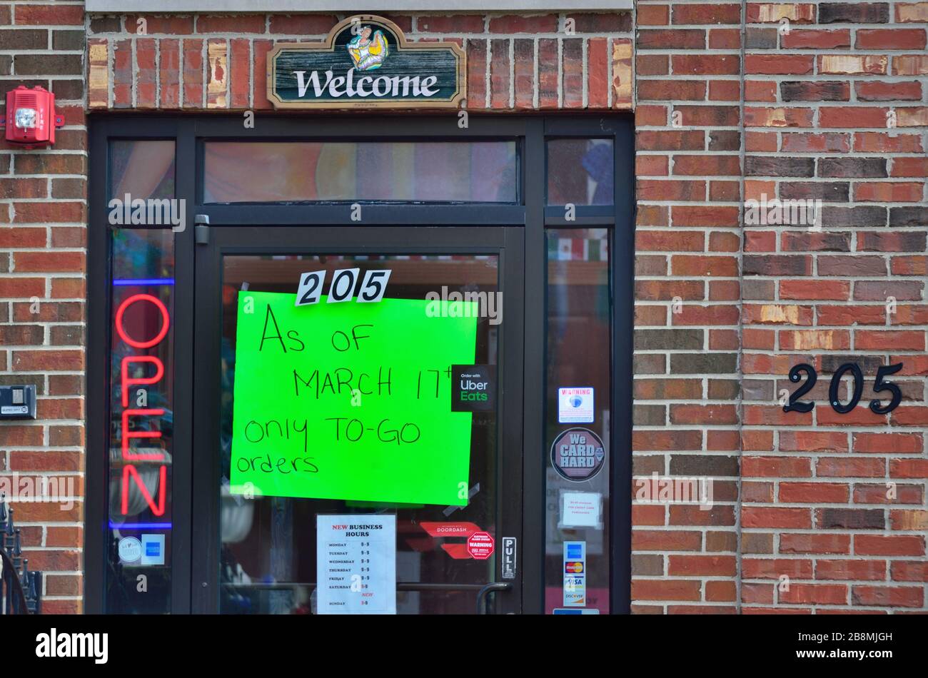 West Chicago, Illinois, USA. A restaurant and bar posts a message 