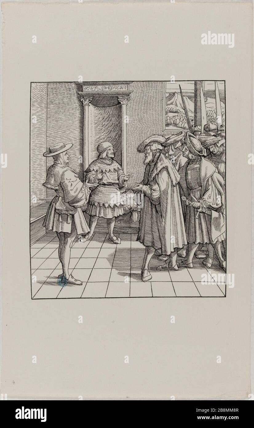 The White Koenig: Une salle d'audience (Dornik-Eger 29) Hans Burgkmair, dit l'Ancien (1473-1531). Der Weisse Koenig : Une salle d'audience (Dornik-Eger 29). Xylographie, 1512-1519. Musée des Beaux-Arts de la Ville de Paris, Petit Palais. Stock Photo