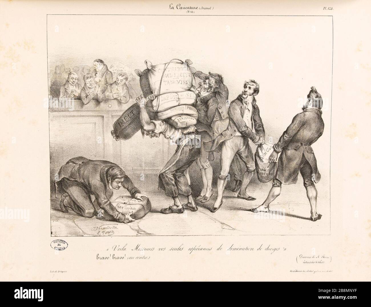 These gentlemen your only expense decreased expectations Jean Ignace Isidore Gérard Grandville (1803-1847). Caricature de presse. 'Voilà Messieurs vos seules espérances de diminution de charges'. Planche parue dans 'La Caricature' du 12 janvier 1832. Lithographie. Paris, Maison de Balzac. Stock Photo