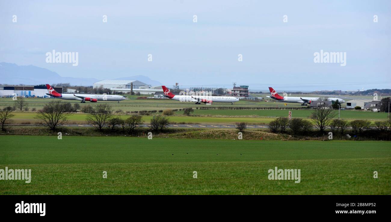 Virgin atlantic air park at Prestwick Airport. Stock Photo