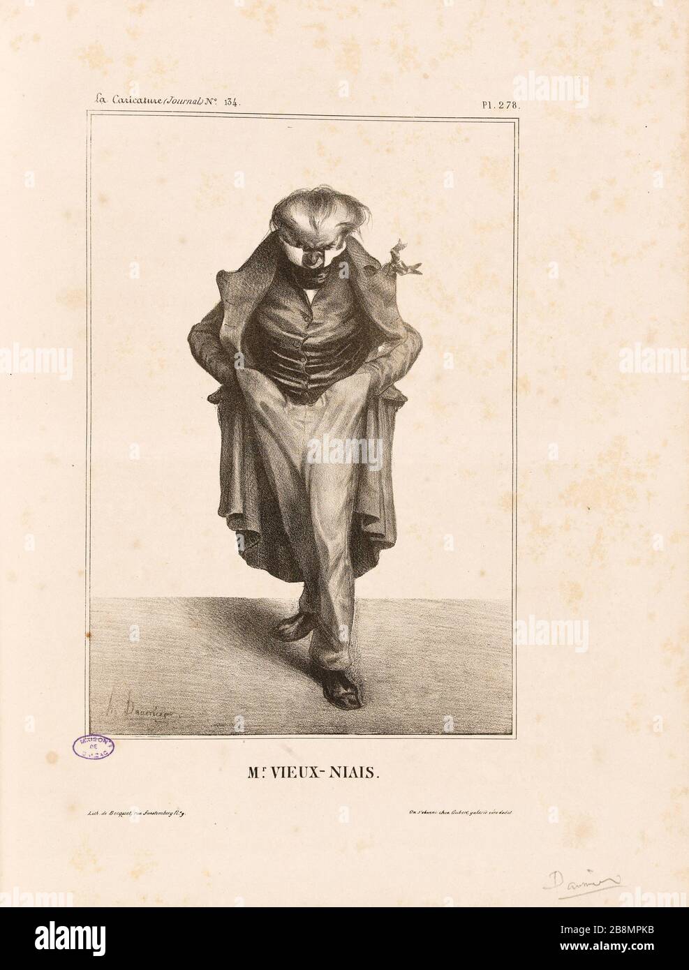 Mr Old simpleton Honoré Daumier (1808-1879). Caricature de presse. 'Mr Vieux-niais'. Planche parue dans 'La Caricature' du 30 mai 1833. Lithographie. Paris, Maison de Balzac. Stock Photo
