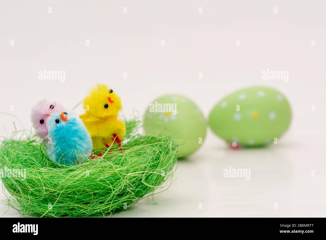 Easter eggs in the basket, Chickens in the eggs, Easter eggs, Happy easter card, Easter background Stock Photo