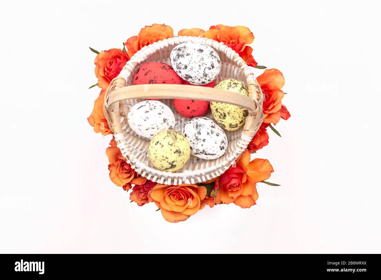 Easter eggs in the basket, Chickens in the eggs, Easter eggs, Happy easter card, Easter background Stock Photo
