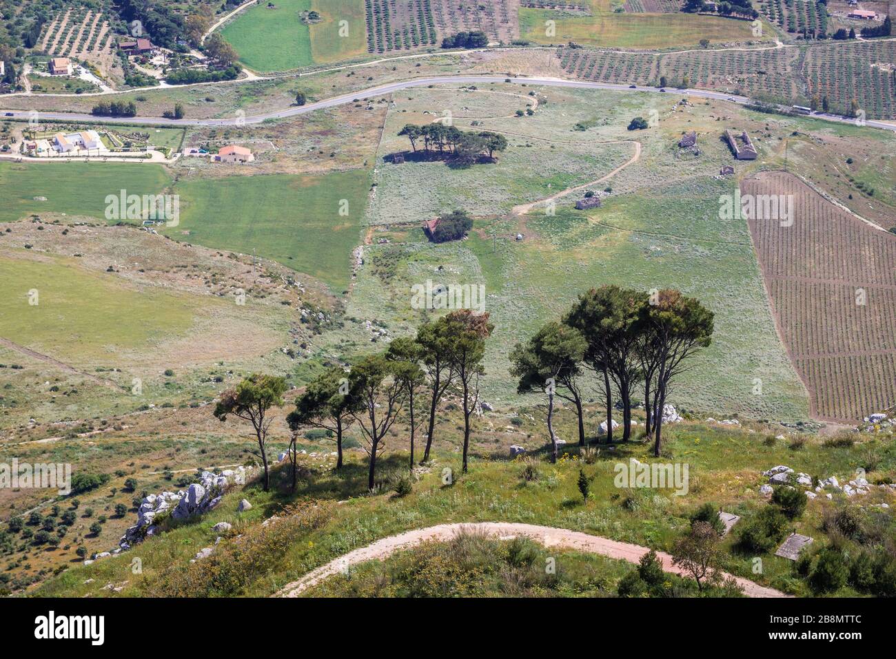 View from Erice historic town on a Mount Erice in the province of Trapani in Sicily, southern Italy Stock Photo