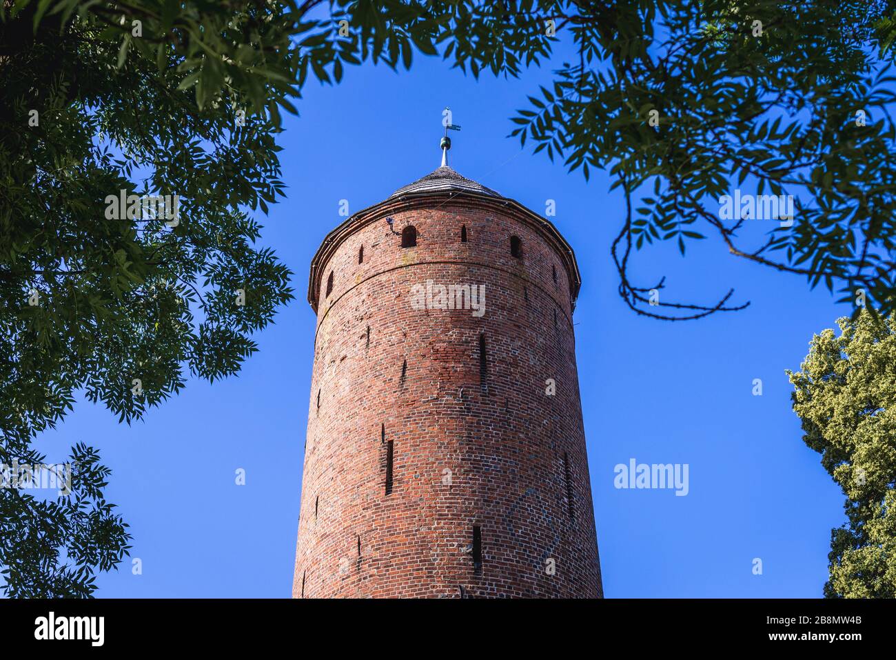 Tower of medieval knights castle in Swidwin, capital of Swidwin County in West Pomeranian Voivodeship of northwestern Poland Stock Photo