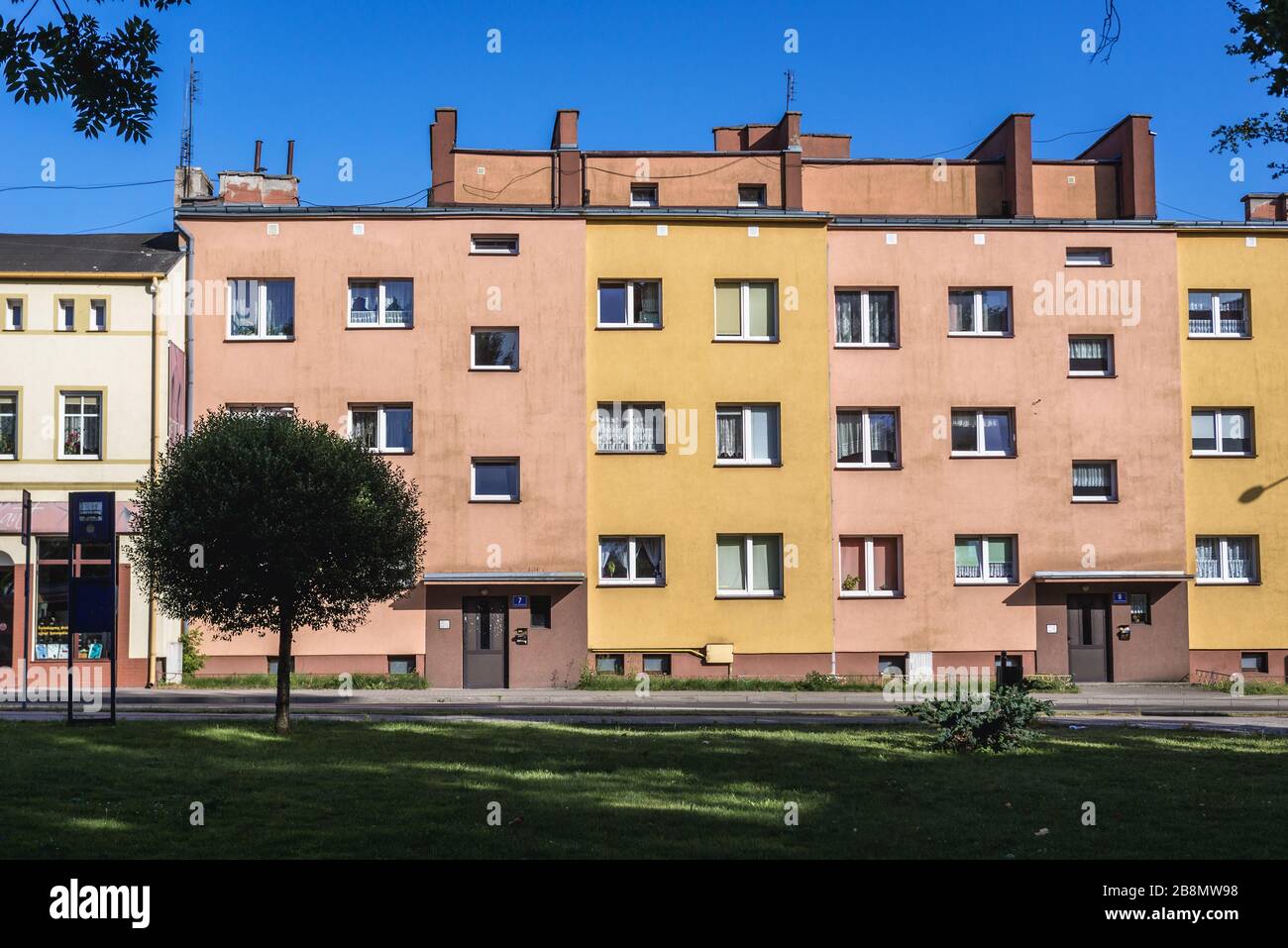 Residential building in Swidwin, capital of Swidwin County in West Pomeranian Voivodeship of northwestern Poland Stock Photo