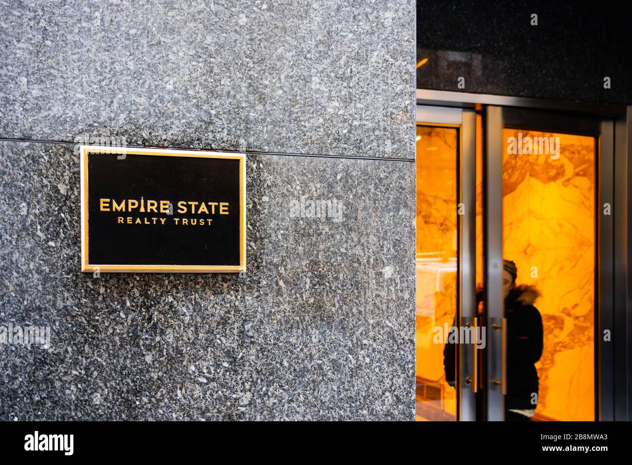 Empire State Realty Trust logo seen outside a building in New York City