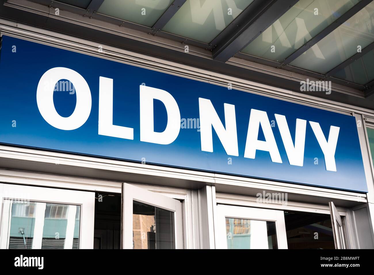 American clothing and accessories retailing company, Old Navy logo seen in New York City. Stock Photo