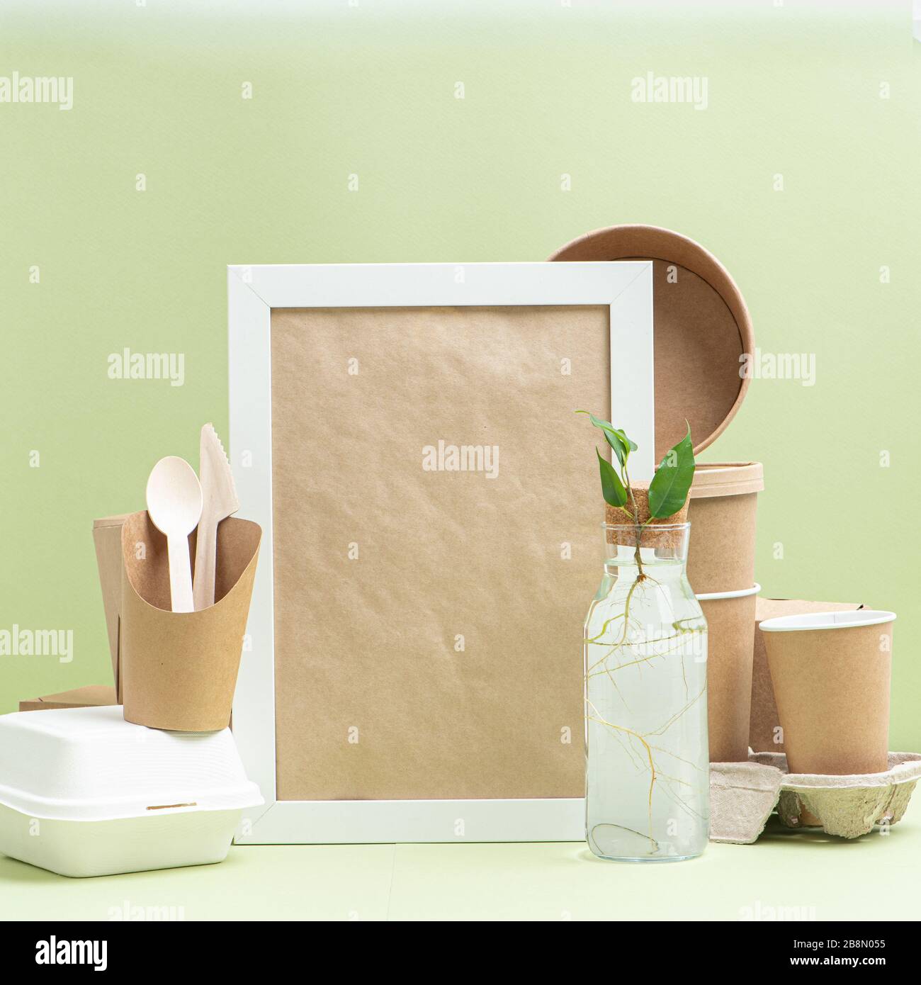 Kraft paper frame for your text and ecofriendly disposable utensils
