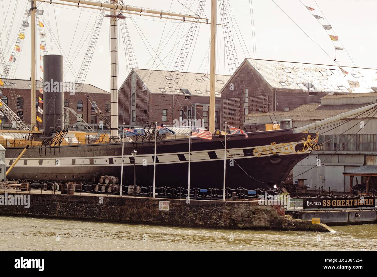 The SS Great Britain in dry dock as a museum ship in Bristol.  Isambard Kingdom Brunel's design of an iron passenger steamship in the mid 1800s. Stock Photo