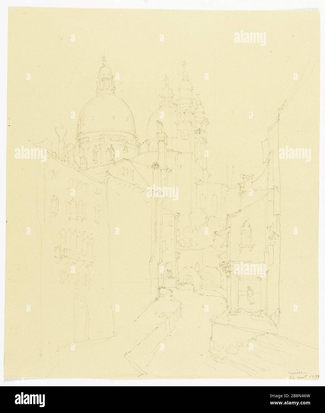 View of Venice and Santa Maria della Salute René Marjolin (1812-1895). Vue de Venise et de Santa Maria della Salute (Italie). Crayon graphite sur papier beige, 24 août 1833. Paris, musée de la Vie romantique. Stock Photo