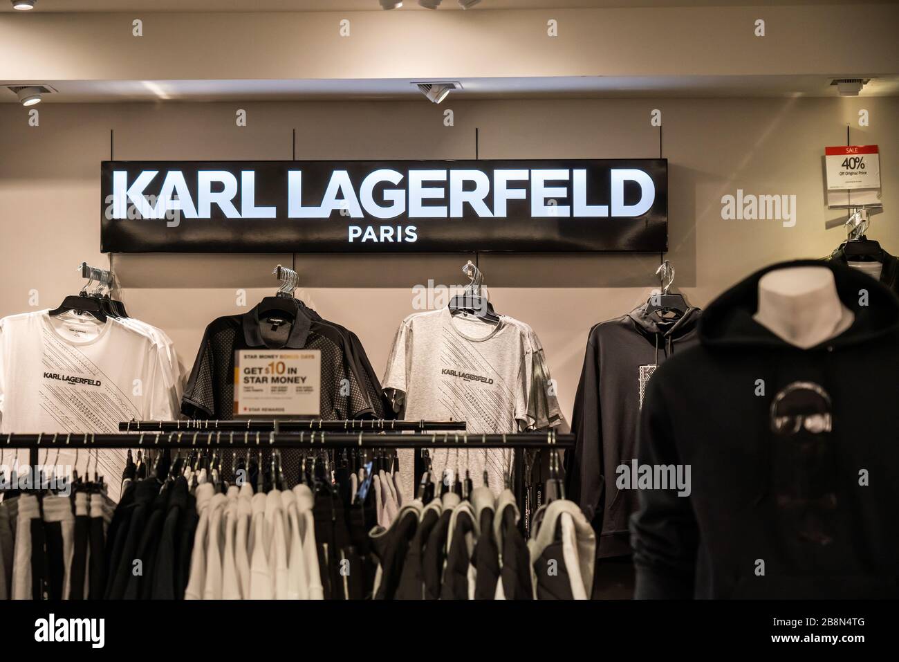 New York City, USA. 20th Feb, 2020. Karl Lagerfeld Paris stall seen in