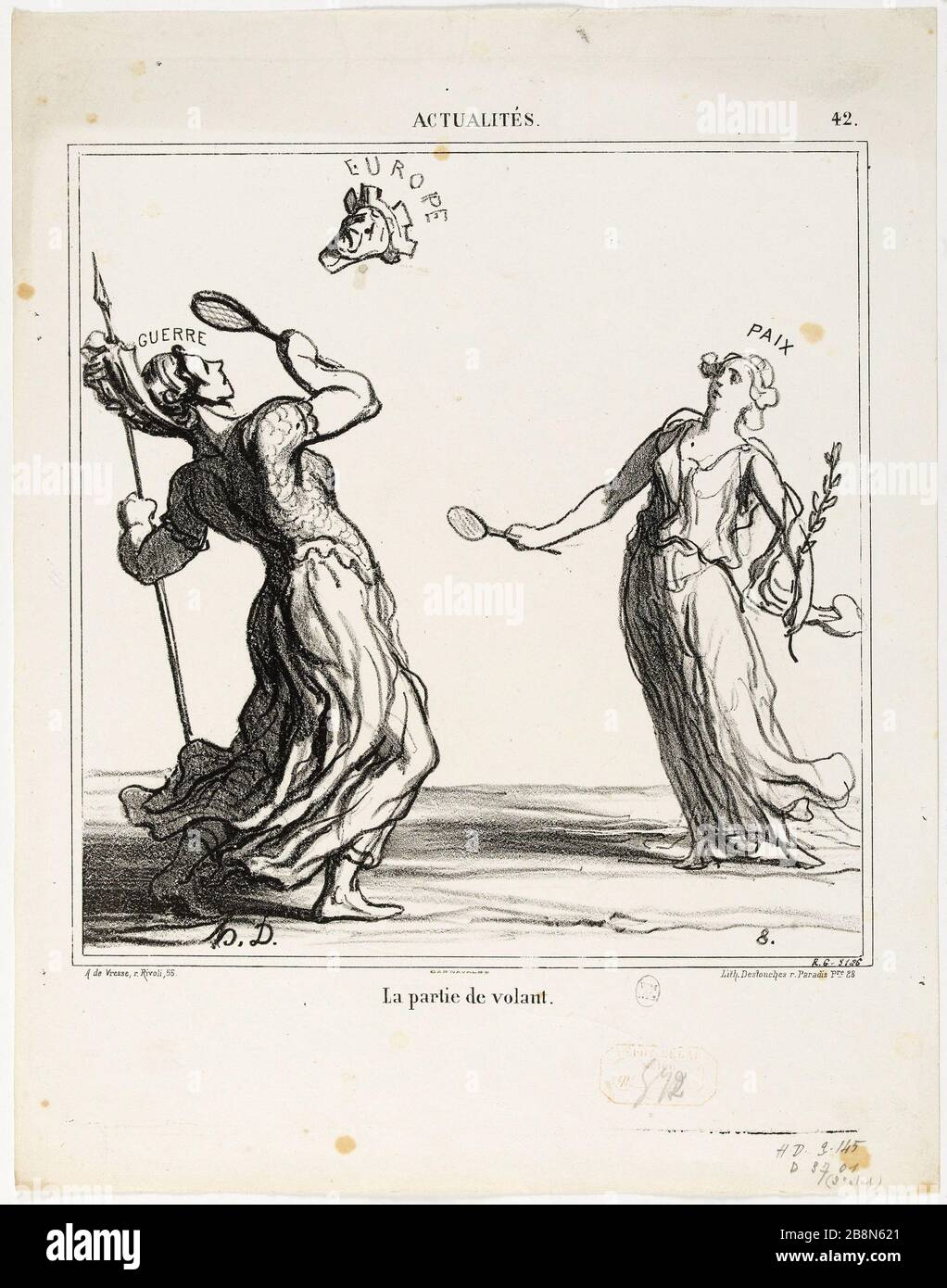 News # 42: The part of the wheel Honoré Daumier (1808-1879). 'Actualités n°42 : La partie de volant'. Paris, musée Carnavalet. Stock Photo