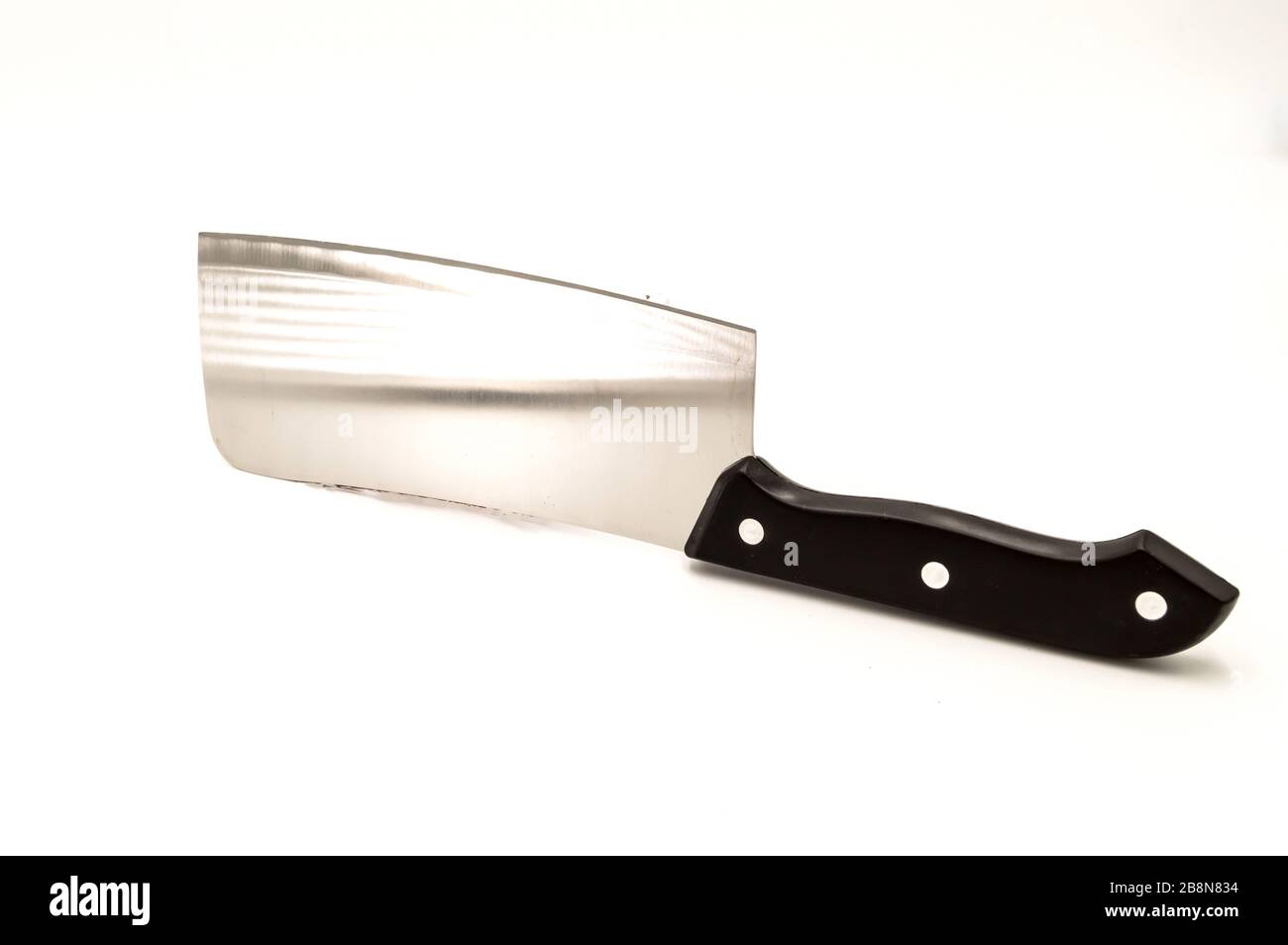 Meat cleaver with black handle on a white background Stock Photo