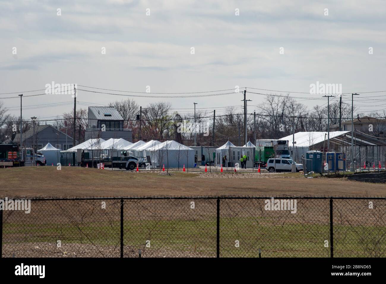 Staten Island, New York, USA. 22nd Mar, 2020. An overall view of the Covid-19 drive up testing site in Staten Island, New York. Mandatory credit: Kostas Lymperopoulos/CSM/Alamy Live News Stock Photo