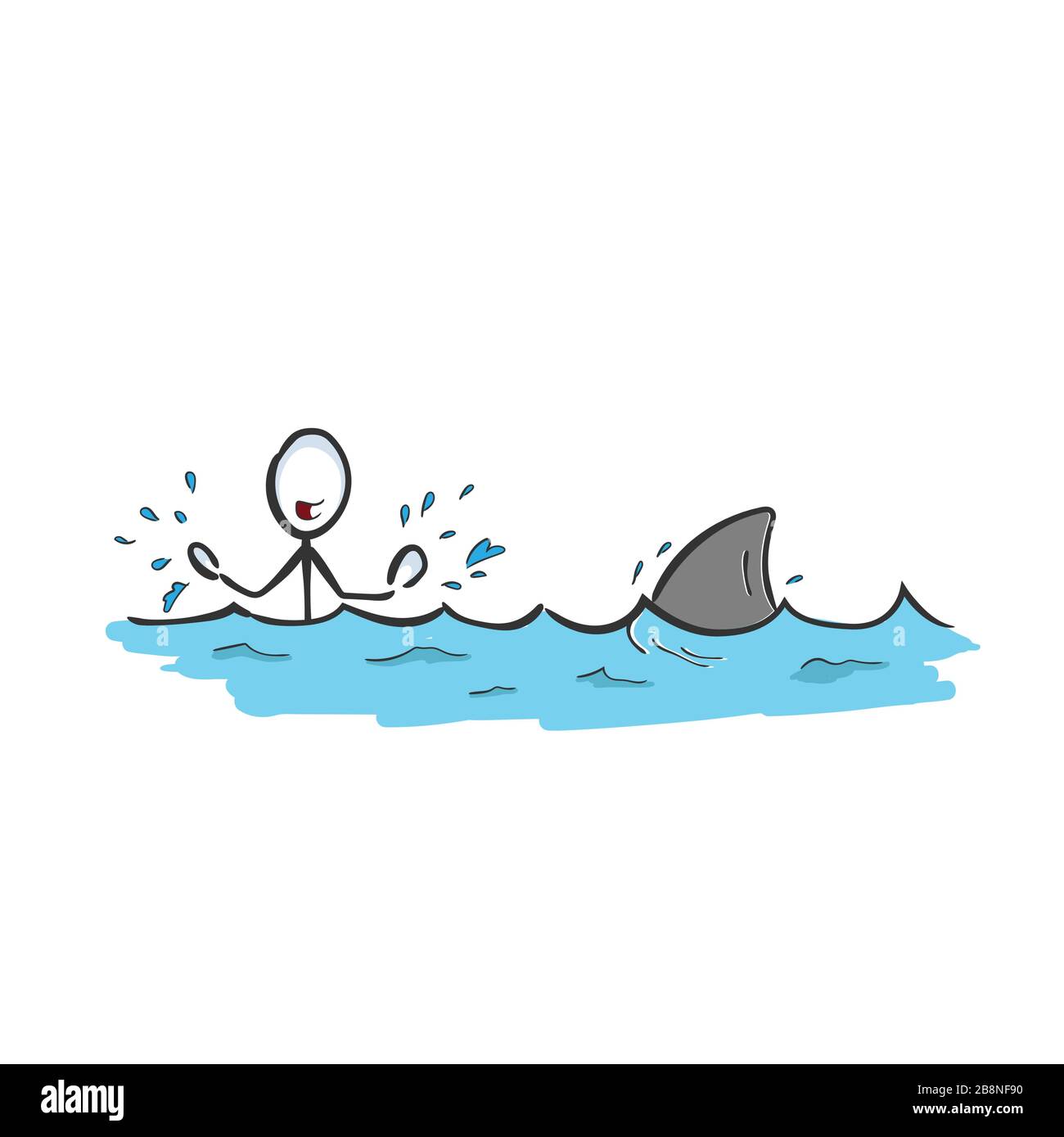 Man in danger. Shark in the sea. Ocean deep water shark attack. Hand drawn.  Stickman cartoon. Doodle sketch, Vector graphic illustration Stock Vector  Image & Art - Alamy