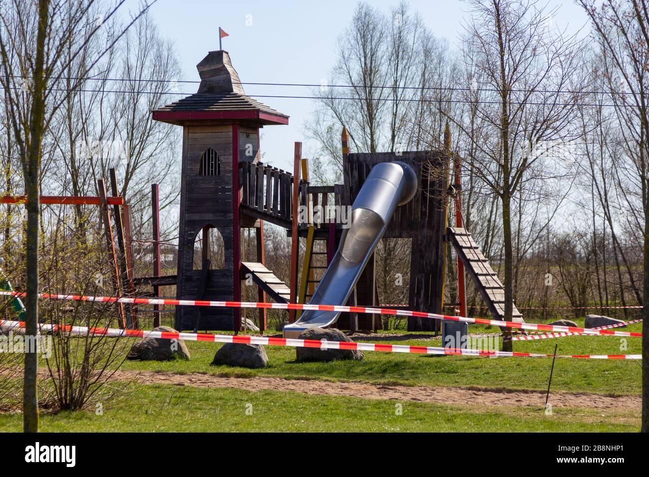 Empty playground, closed due to corona virus, forbidden to enter, Germany,  Europe Stock Photo - Alamy